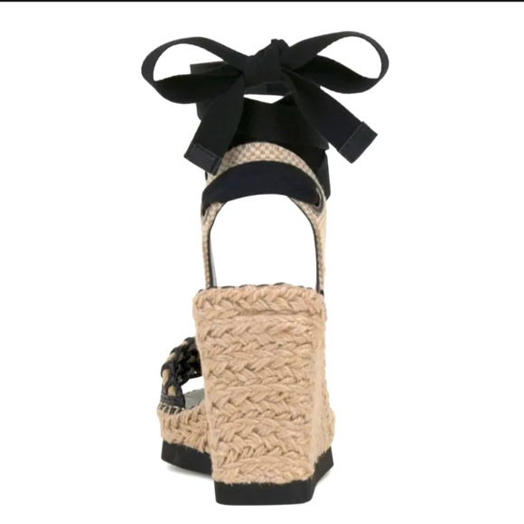 NWT Vince Camuto Brisshel Leather & Rafia Espadrille Wedges in Black Sz. 8 - Picture 3 of 13